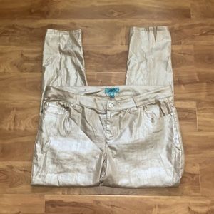 One5one pants women 18w tan shiny towards gold